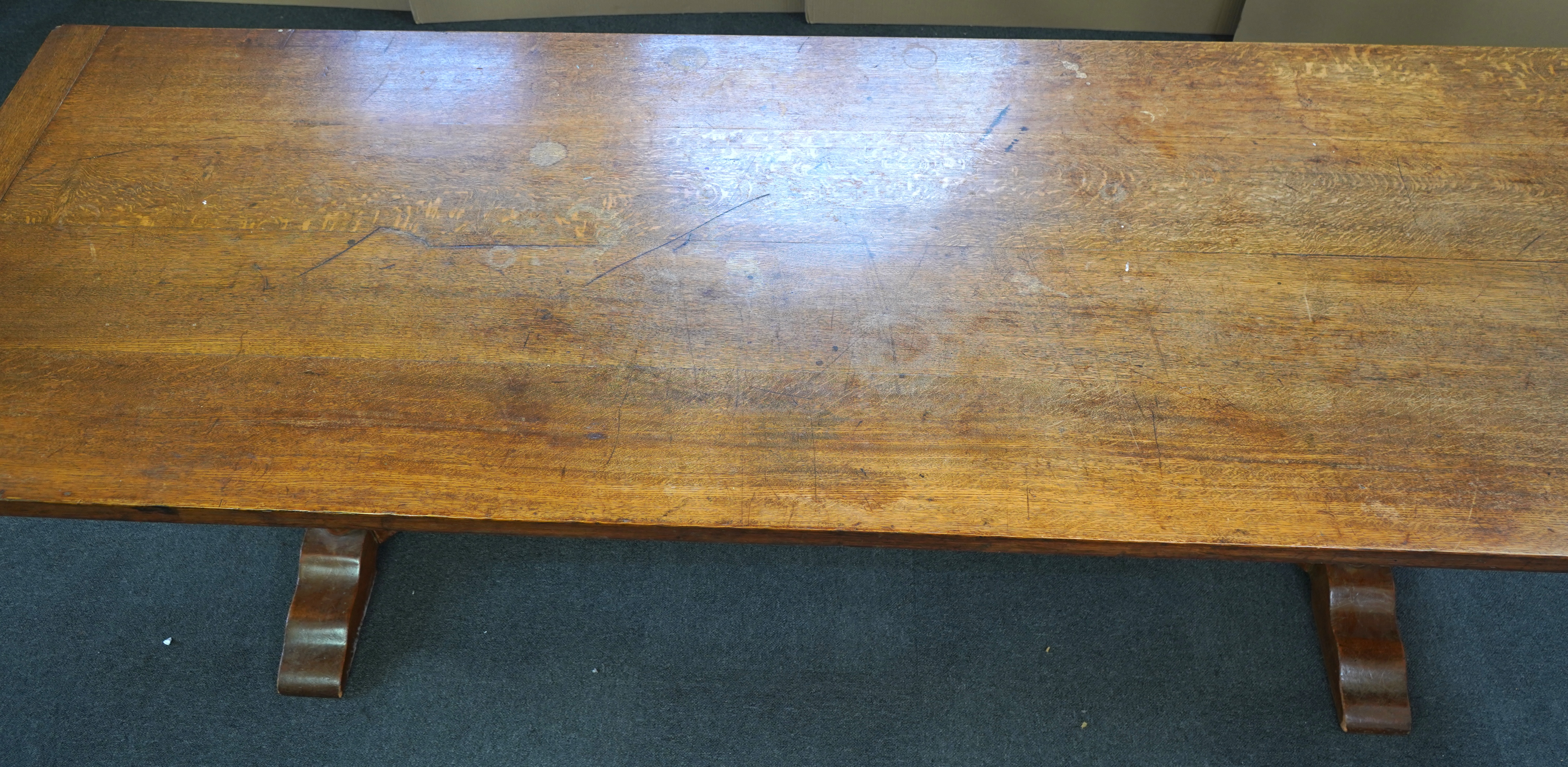 An Arts and Crafts oak refectory dining table